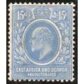 East Africa and Uganda 1907-08 KEVII 15c bright blue mounted mint. SG 39. Cat £32 (2022)