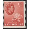 Seychelles 1938-49 KGVI definitive 15c red lightly mounted mint. SG 139ab. Cat £11 (2022)