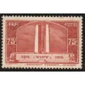 France 1936 Canadian War Memorial, Vimy Ridge 75c red mounted mint. SG 549. Cat £13 (2015)