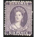 Bahamas1860 QV Definitive 6d violet mint no gum. SG 31 (simplified) Cat £160 (2022)