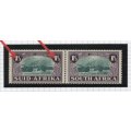 South Africa 1939 Huguenot 1½d + 1½d with UHB V1 Purple dot in `1` of both value tablets. SACC 83var