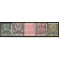 Turkey 1876 Definitive part set of 5 mounted mint. SG 90, 82, 103, 91, 84. Cat £36,90 (2013)