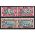 South West Africa 1938 Voortrekker Commemoration set of 2 pairs mm. SACC 136-137. Cat R750 (2023-25)
