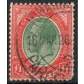 South Africa 1913 KGV Definitive £1 green and red fine used. (blunt corner) Cat R6500 (2023-25)