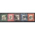 South Africa 1932-42 Postage Due set of 6 used. SACC 22, 24, 25b, 27 & 28. Cat R121. (2023-25)