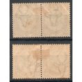 South Africa 1913 KGV 2 x 6d pairs different shades upright wmk mm. SACC 10. Cat R240. (2023-25)