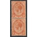 South Africa 1913 KGV 1/- orange vert pair inverted watermark mm. SACC 11b. Cat R600 (2023-25)
