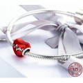 S925 Red Enamel Heart ECG Charm fits Pandora Snake Chain Bracelet