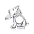 Sterling Silver Cute Dog with Frisbee Charm fit Pandora Snake Chain Bracelet