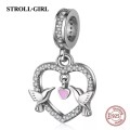 S295 Love Bird Heart Dangle Charm fits Pandora Snake Chain Bracelet