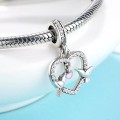 S295 Love Bird Heart Dangle Charm fits Pandora Snake Chain Bracelet