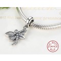 S925 Sterling Silver Dragonfly Dangling Charm fits Pandora Snake Chain Bracelet