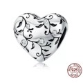 S925 Leaves and Zirconia Detail Heart Charm fits Pandora Snake Chain Bracelet