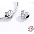 S925 Leaves and Zirconia Detail Heart Charm fits Pandora Snake Chain Bracelet