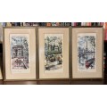 Vintage Signed & Framed Prints. By Armo of Paris. Set of 3.