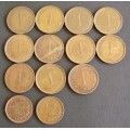 Coin Rhodesia 1 cent x 11+2 x Half Cents 1970-1976