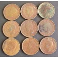 Coin SA Half Penny x 9 King George 6 used