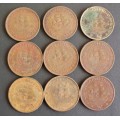 Coin SA Half Penny x 9 King George 6 used