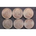 Coin Rhodesia 25c x 6 1964 almost unc.