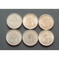Coin Rhodesia 2 1/2 cent 1970 x6 EF