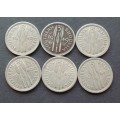 Coin Southern Rhodesia  3D x 6 mixed EF