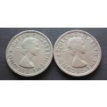 Coin Rhodesia and Nyasaland Half Crown x 2 fine