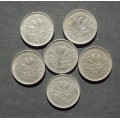 Coin - Rhodesia 1973 5 cents x 6 incl. a 1973 Error Coin