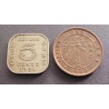 Coin - Ceylon x 2 1926/40 EF