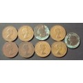 Coin Great Britain pennies Queen Elizabeth x 9