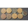 Coin Great Britain pennies Queen Elizabeth x 9