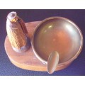 Wooden/Brass/Leather Ashtray Hungary vintage