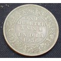 Coin - India Quarter Anna 1936 EF