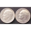 Coin - Usa - Dimes x 2 - 1968/1991P - VF
