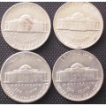Coin x 4 - Usa - 5 Cent[nickel] - VF