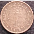 Coin - Ceylon - 1 Cent - 1910 - Rare