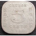 Coin - Ceylon - 5 Cent - 1910 - Rare