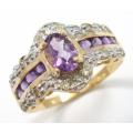 XMAS SPECIAL - STUNNING 9CT SOLID YELLOW GOLD AMETHYST AND DIAMOND RING (INVEST NOW IN GOLD)