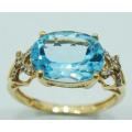 STUNNING 9CT GENUINE SOLID YELLOW GOLD BLUE TOPAZ AND DIAMOND RING/INVEST IN GOLD