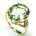 STUNNING 9CT SOLID YELLOW GOLD NATURAL GREEN AMETHYST and DIAMOND RING (INVEST NOW IN GOLD)