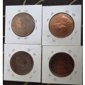 4 nice  union pennys 1928,34,35,35