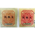2 X ZAR 1 PENNY STAMPS (RED AND ORANGE )