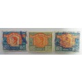 3 X UNION OF SOUTH AFRICA 6 D INKOMSTE SEELS