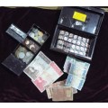 WOW huge hoard of COINS AND  NOTES some silver in vintage money box  at R1 start