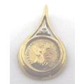 NICE  9ct gold  pendant with gold coin of 1865 and diamond