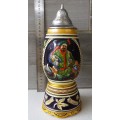 WOW,,,,,Beer Stein West German (MUSIC BOX ) Ceramic Metal Lid Hand Painted Barware Stein 100%