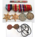 A SET OF 4 WW 2 MEDALS AND MATCHING DOG TAG