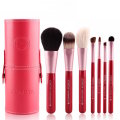Professional Cosmetic Makeup Brush Set By Zoreya - Pink/Red - 7 Piece Set With Brush Holder