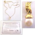 A GENUINE DIAMOND AND FRESHWATER PEARL PENDANT 18ct GOLD PLATE SETTING AND CHAIN-CERTIFIED