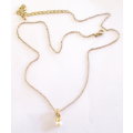 A GENUINE DIAMOND AND FRESHWATER PEARL PENDANT 18ct GOLD PLATE SETTING AND CHAIN-CERTIFIED