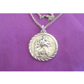 A WELL MADE VINTAGE STERLING SILVER ST.CHRISTOPHER ON A LONG CHAIN